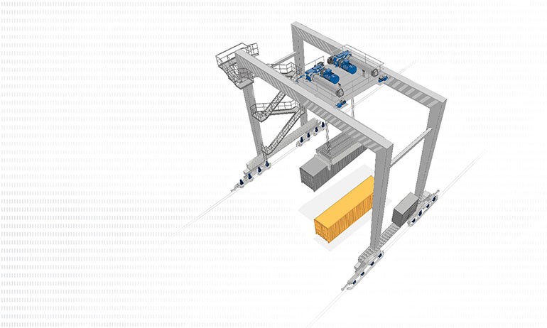 Drawing of NORD gear units on a gantry crane